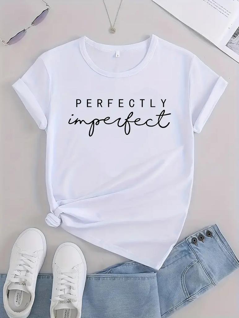 Chic and Comfortable Women's White T-Shirt with Simple Print Pattern