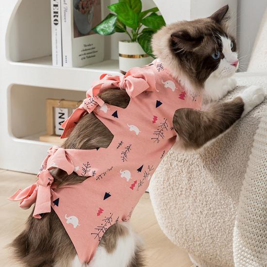 Cartoon Print Cat Recovery Suit Elastic Neck Back Bandage Breathable Cat Onesie Surgery Recovery Suit Female Cat Spay Recovery Suit