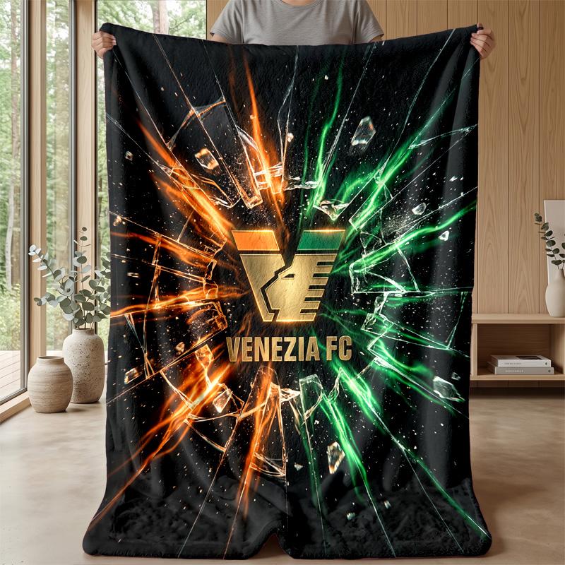 Venezia FC Football Print Flannel Blanket, Soft Warm Lightweight Throw Blanket for Sofa Bed Camping