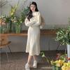 Pure Desire White Strap Knitted Sweater Dress Women Autumn Gentle Waist Underlay Temperament Long Dress Sweater Female Tops