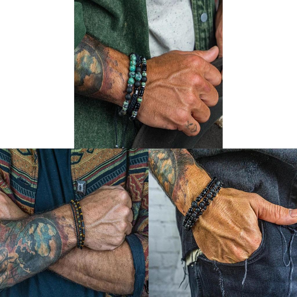 Браслет ручной работы в отпускном стиле с геометрическими бусинами и африканским обсидианом для мужчин и женщин