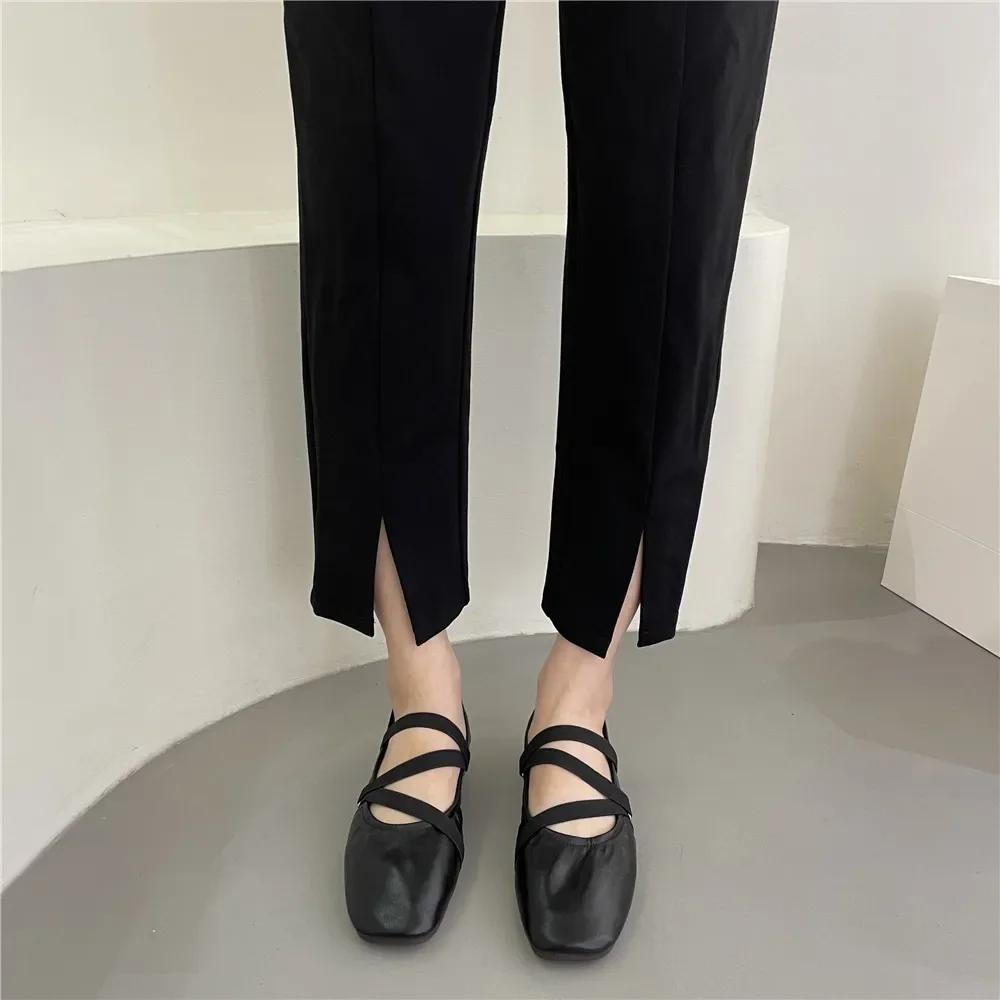 Балетки на плоской подошве Женские удобные кожаные туфли Женские роскошные женские туфли на плоской подошве с квадратным носком Женские туфли Мэри Джейн на плоской подошве с двойной пряжкой