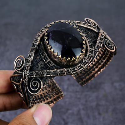 Браслет-манжета из натурального шалфея с аметистом и медной проволокой, регулируемый, U7h09