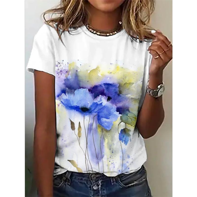 Женская 3D летняя персонализированная футболка с коротким рукавом и круглым вырезом, с принтом свежих цветов