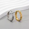 Roman Numeral Gold Stainless Steel Couple Ring with Diamond Cutout