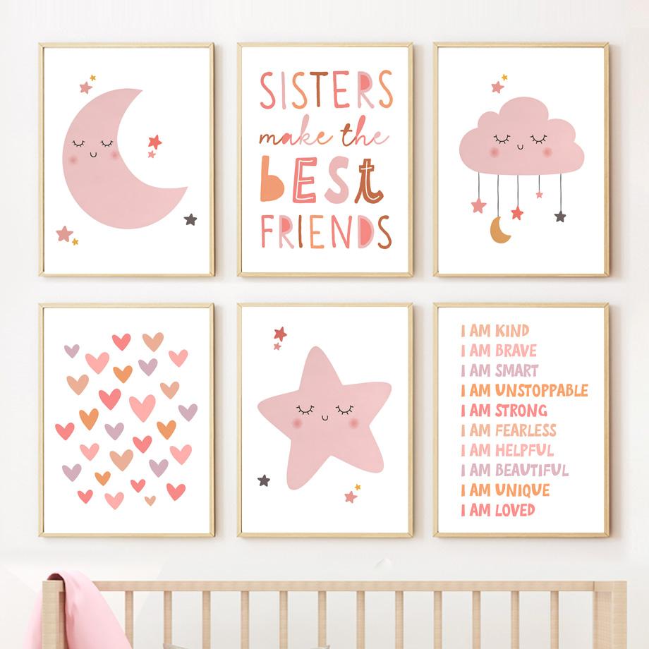 Картина на холсте Звезда Луна Радуга Облако Вдохновляющие Плакаты Печать Детские Скандинавские Детские Настенные Картины Декор Детской Комнаты Для Девочек