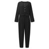 Women's Fashion Retro Casual Loose Solid Color Cotton Linen Lapel Belt Cargo Jumpsuit