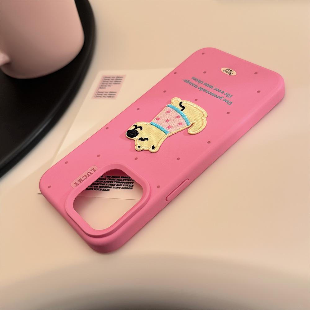 Applicable To 15pro Max Apple 16 Mobile Phone Case Iphone17 Three Dimensional Embroidery Ins Puppy 13 Silicone 12 Fun
