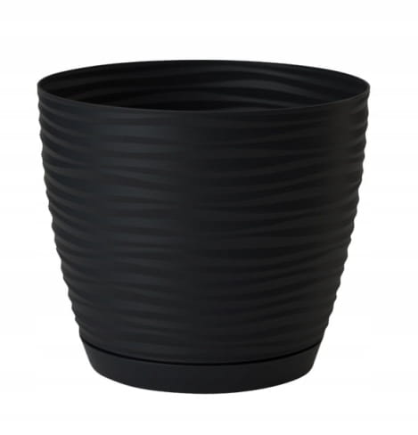 Black plastic flowerpot with saucer 107x10cm