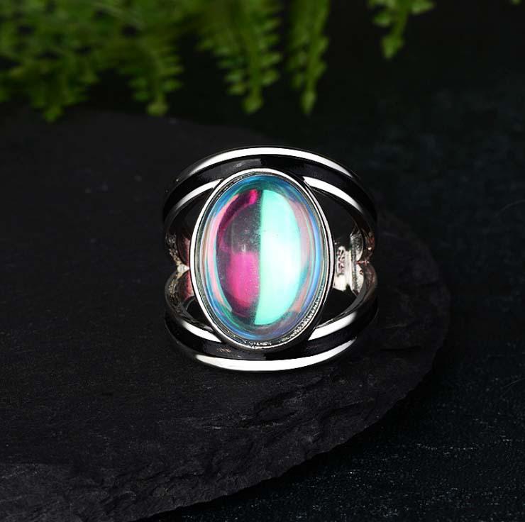 Кольцо Hecheng Wish Colorful Moonstone Ring — европейский и американский стиль с имитацией тайского серебра для женщин