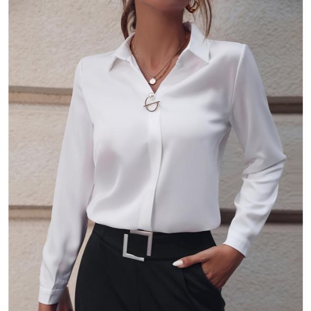 Commuter Women's Blouses Versatile Simple Solid Color Shirts Long Sleeved Medium Long Oversized Shirt