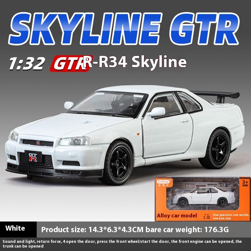 1/32 Nissan GTR R34 Skyline Суперкар Сплав Металл Литье под давлением Модель Автомобиля Звук и Свет Праздничный Подарок Парню Коллекция Хобби Украшения