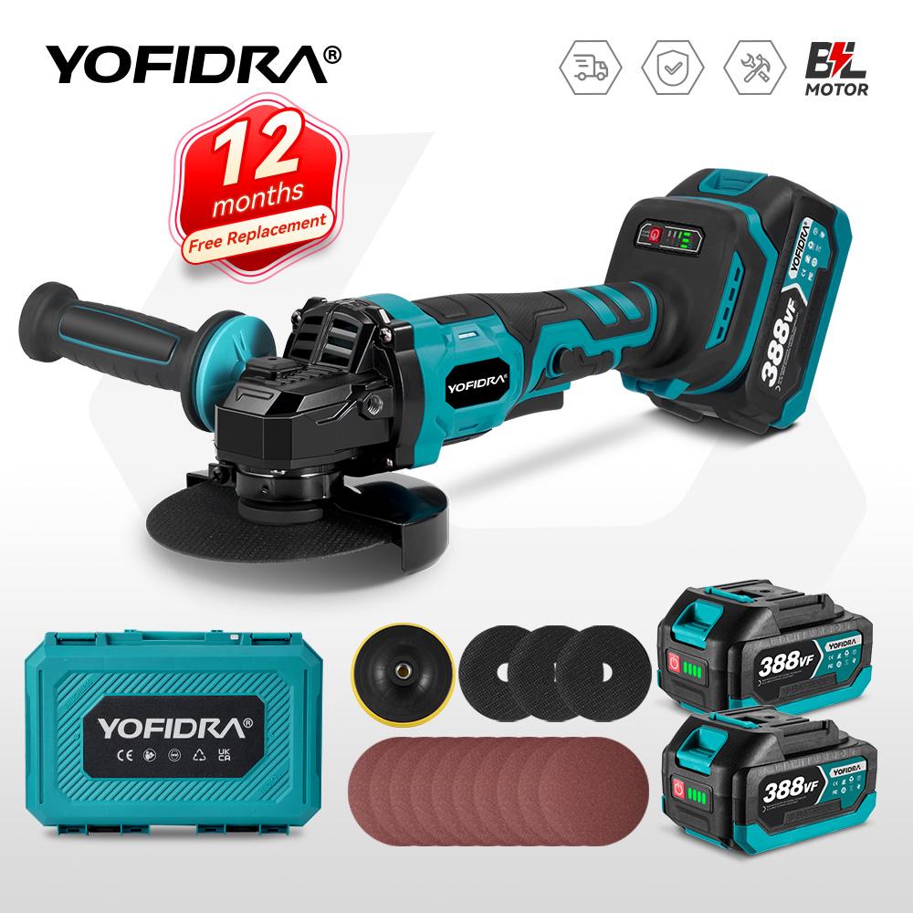 Yofidra 1500 Вт 125 мм бесщеточная угловая шлифовальная машина 3 передачи аккумуляторная шлифовальная машина режущий деревообрабатывающий электроинструмент для Makita 18 В аккумулятор
