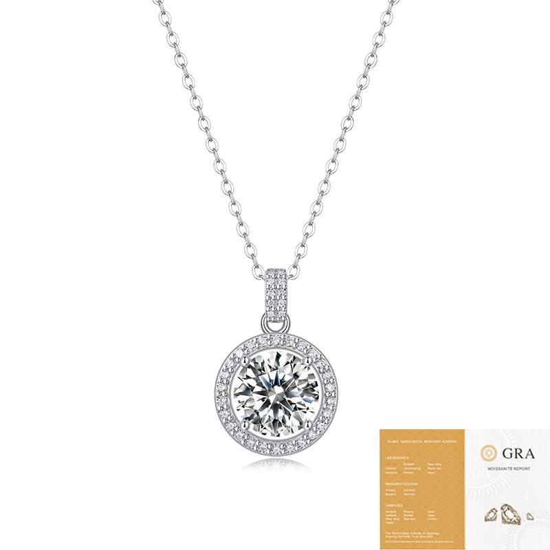 Sterling Moissanite Disc Pendant Necklace Women Short Chain Minimalist Geometric Jewelry