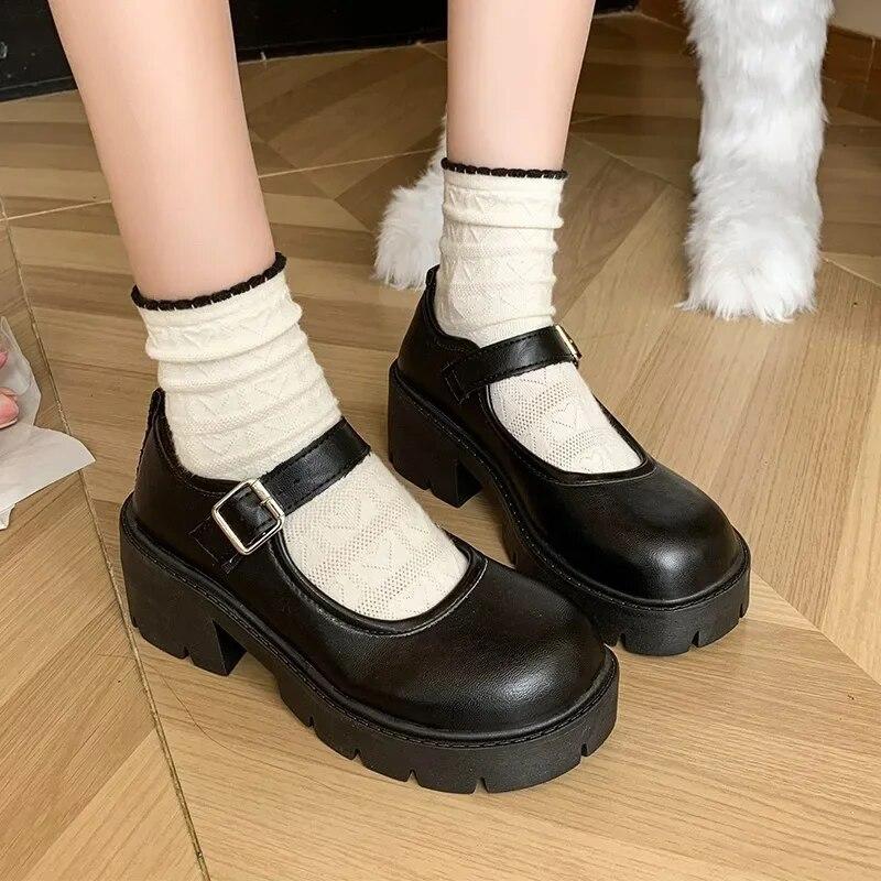 Классическая женская обувь Мэри Джейн, туфли-оксфорды на высоком каблуке с пряжкой и ремешком, женские туфли-оксфорды с круглым носком, однотонные туфли-лодочки на платформе, большие размеры, Zapatos