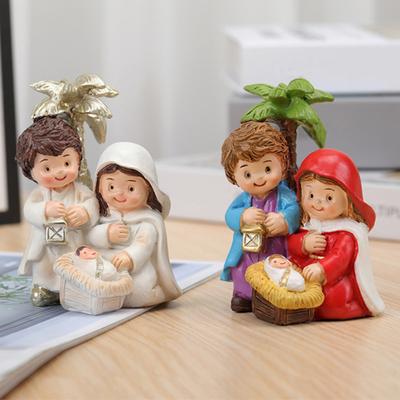 Рождественский вертеп, украшение из смолы, благословенная фигурка святого семейства, скульптура, мультфильм, Рождество