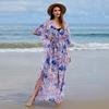 Chiffon Printed Women's Beach Blouse Sexy Cardigan Loose Seaside Vacation Dress