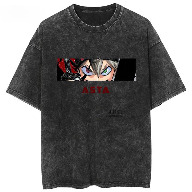 2026 Black Clover Washed Vintage Tshirt Street Hiphop Anime Casual Cotton Summer Short Sleeve