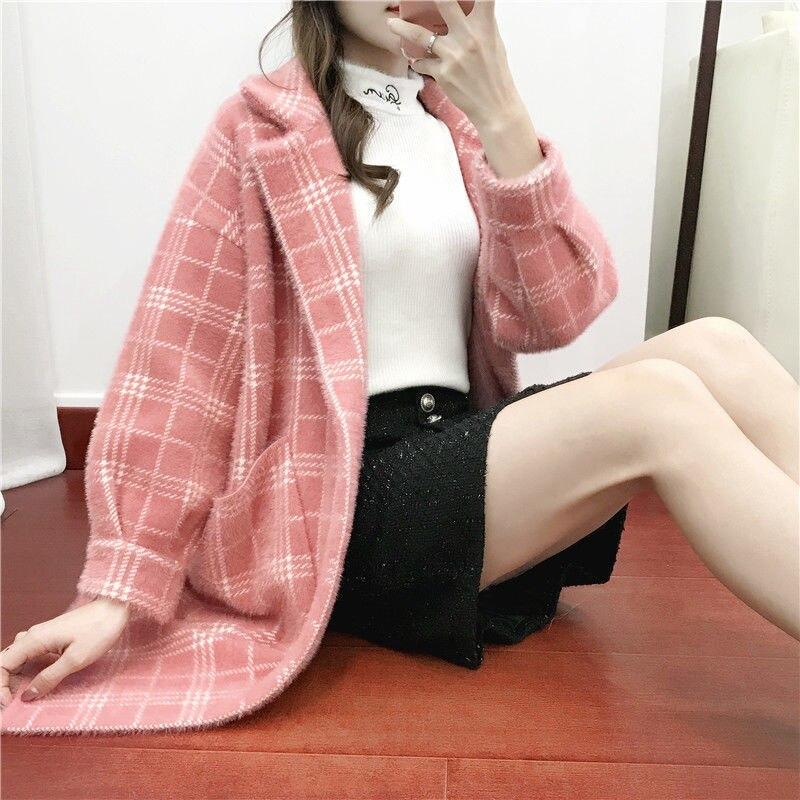 Loose Medium Length Cardigan Coat Versatile Knitted Suit Collar Autumn Winter Season Sweater