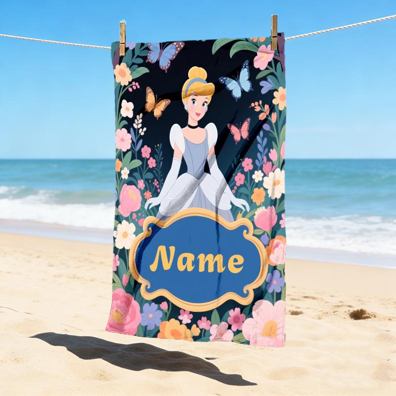 Custom Name Princess Garden Stylish Digital Printing Beach Towel Quick‑Drying Absorbent Blanket for Beach Pool Gym Travel