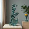Cute retro turquoise mermaid resin statue suitable for home offices or bookshelves, ideal for decoration and a perfect gift for holidays and