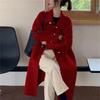 Cotvotee Red Wool Coat Women Autumn Winter 2023 Vintage New Turn Down Collar Long Coats Casual Long Sleeve Horn Button Jacket