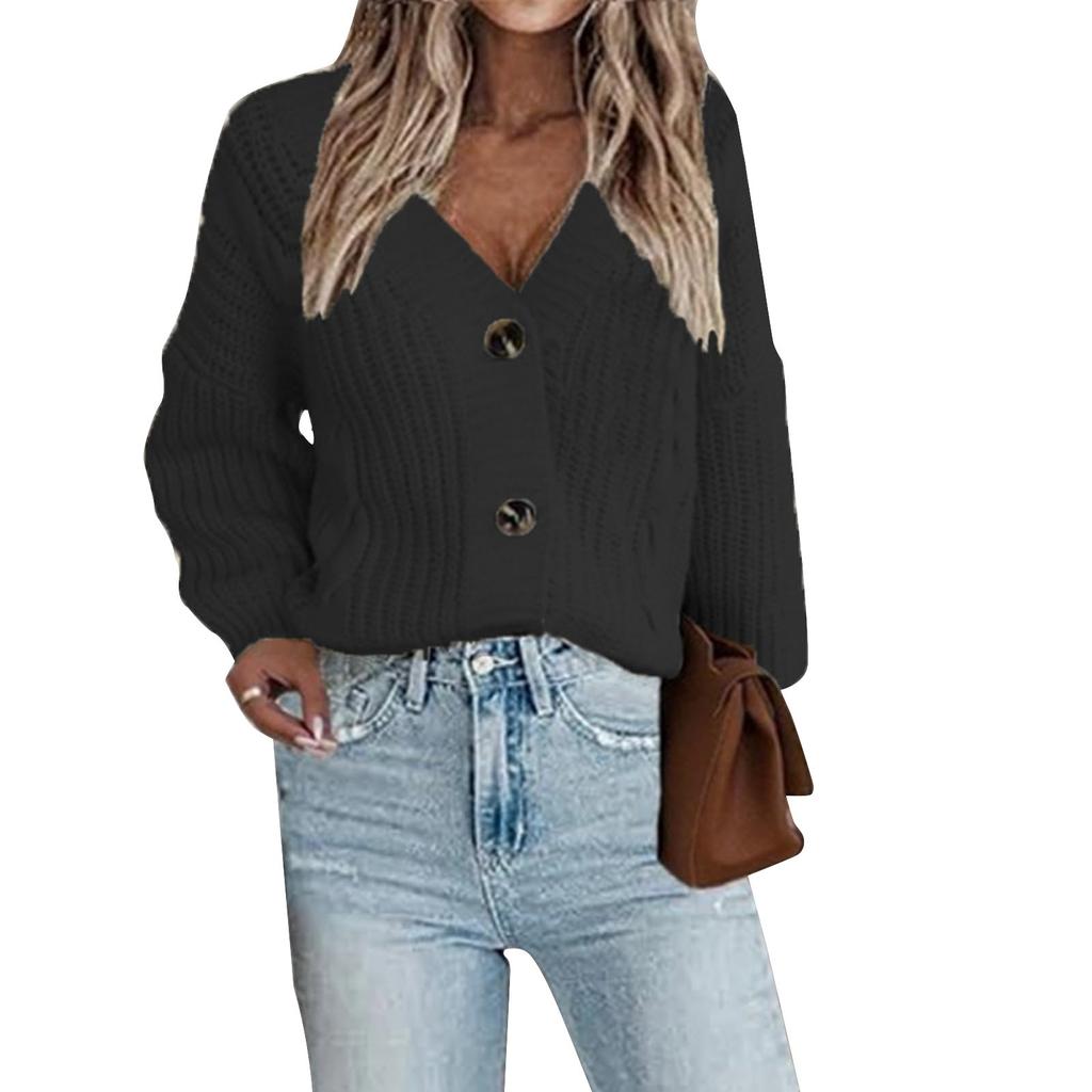 Женская мода V-образный вырез трикотажный витой кардиган европейский и американский однобортный трикотажный кардиган свитер куртка женская