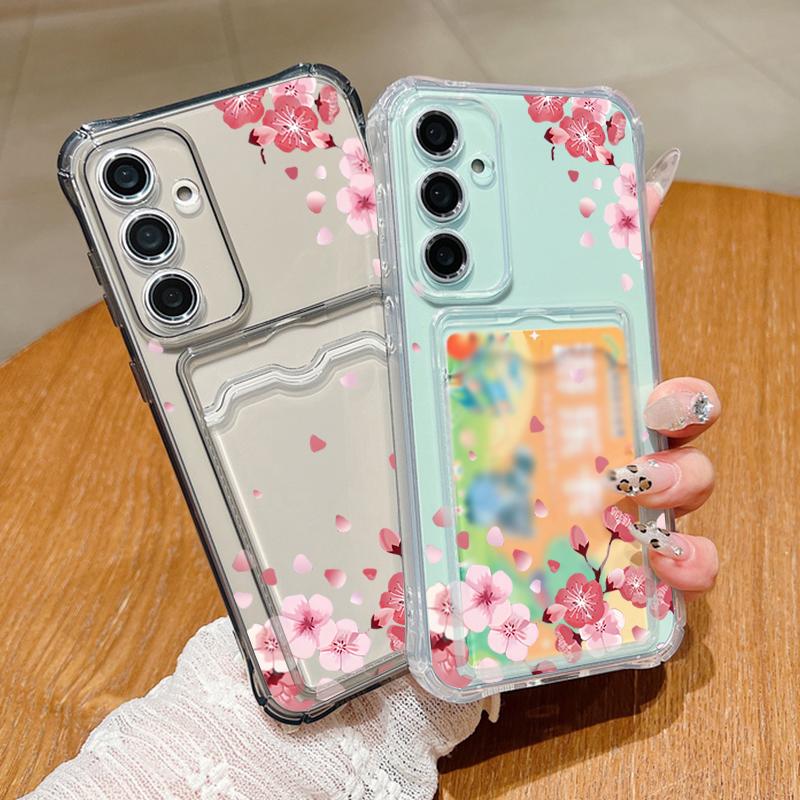 Для Samsung S25 Ultra S24 FE S23 S22 A56 A36 A16 A55 чехол с рисунком сакуры и цветочным узором мягкий силиконовый чехол для карты противоударный прозрачный тонкий чехол для телефона