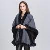 Lining Velvet Poncho Women Faux Rabbit Fur Collar Cape Big Pendulum Dovetail Cardigan Winter Cloak Knitted Warm Thick Coat