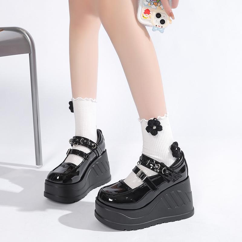 Модные туфли Мэри Джейн в стиле панк-готики 10 см, черные туфли на платформе и танкетке для косплея в стиле Лолиты, женские стильные удобные туфли с пряжкой на высоком каблуке