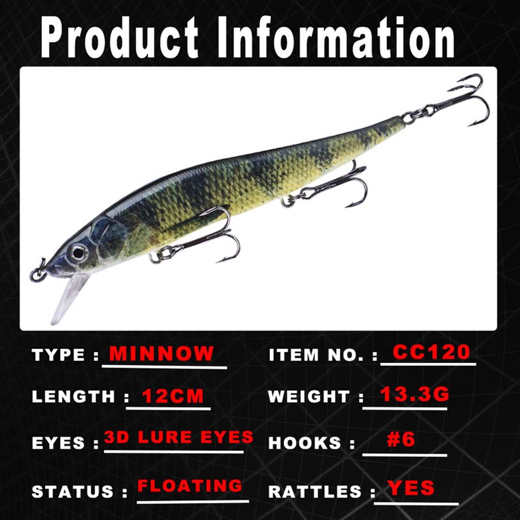 Hard Fishing Lures Sinking Minnow Swing Bait with 3D Realistic Eyes High-Resolution Body Details 12cm 13.3g Jerk Baits for Bass Fishing