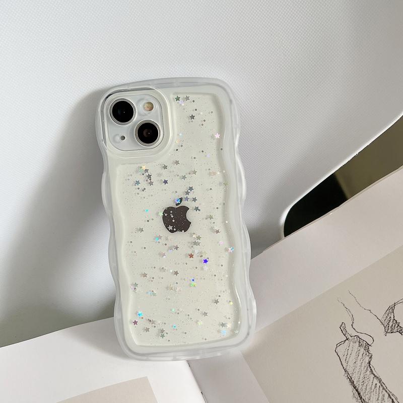 Чехол Curly Wave Frame для iPhone 16 Pro 15 14 Plus 13 12 Pro Max 11, ударопрочный, прозрачный, гибридный, с каплями клея, блестящий бампер