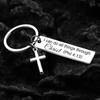 Let God Lead···Faith Cross Stainless Steel Keychain, Christian Religious Key Chain Ring Purse Bag Backpack Charm Daily Gift
