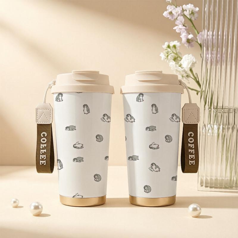Coffee Mug 532ml Penguin Elements Lanyard Insulated Cup Lightweight Cup Leakproof Hand Cup Outdoor Cup Beach Cup