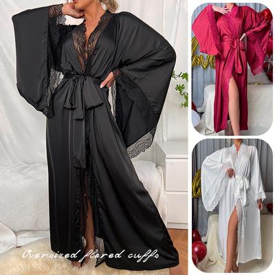 Satin Nightwear Женщины кружевные легкие роскошные с длинным рукава