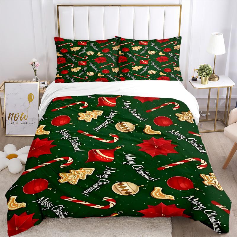 3pcs Christmas Holiday Gift Bedding Set with "Merry Christmas!" Design, Includes One Quilt Cover and Two Pillowcases (No Core)