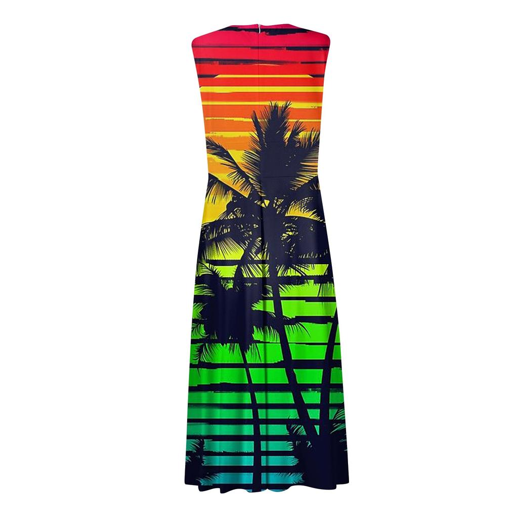 Женская длинная юбка с гавайским цветочным принтом, V-образным вырезом и модная пляжная юбка без рукавов