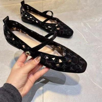 Модные летние новые туфли с квадратным носком, мелким вырезом, из ткани с перфорацией, дышащие, с металлической пряжкой, на мягкой подошве, нескользящие, низкие, туфли на каблуке