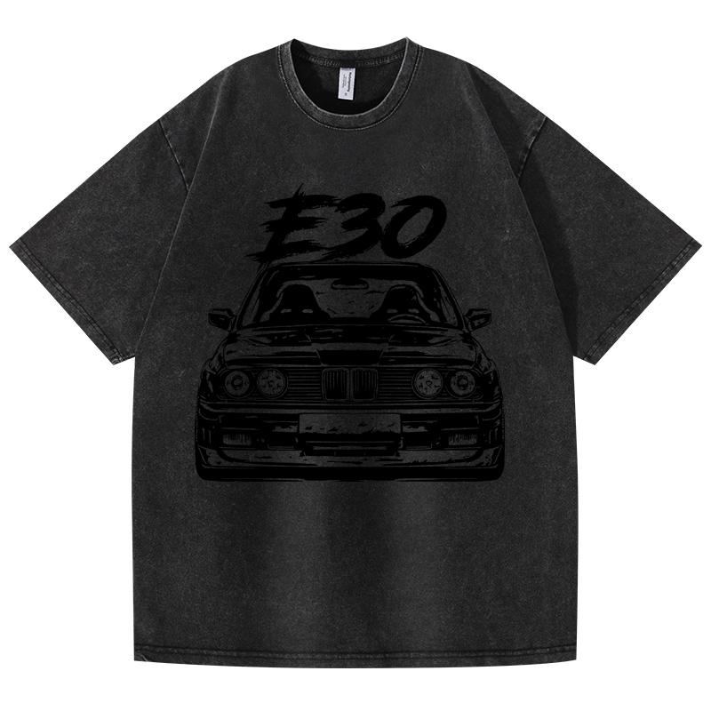 Футболка в стиле ретро с эффектом потертости E30 Car 100% хлопок футболка флисовая толстая теплая женская мужская хип-хоп футболка с круглым вырезом