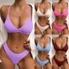 Swimsuit Women's Halter Neck Split Three Point Solid Color Special Fabric Triangle Bikini Sets