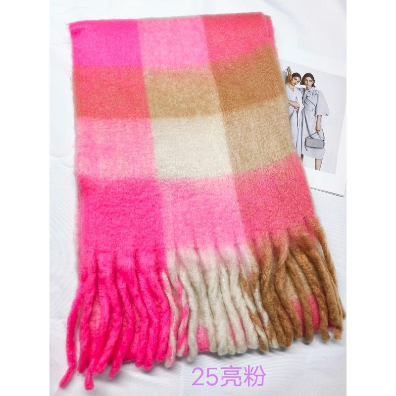 Plaid Scarf Women's Atmosphere Warm New Dry Rose Powder Autumn and Winter White Soft Fringed Shawl Scarf