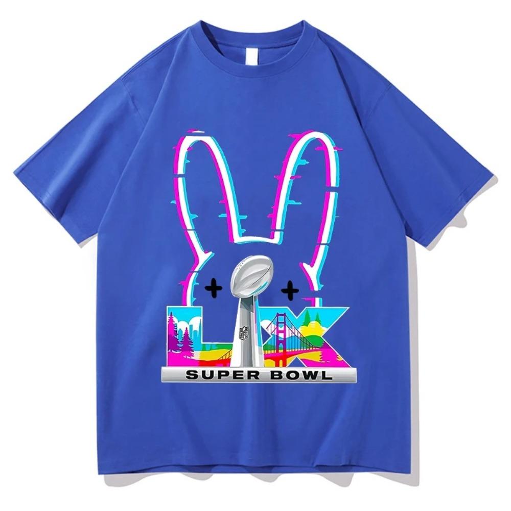 Суперфутболка Bad Bunny Super Bowl LIX 2026 Неоновый кролик Оверсайз, Графическая футболка NFL Сан-Франциско, Повседневный топ унисекс