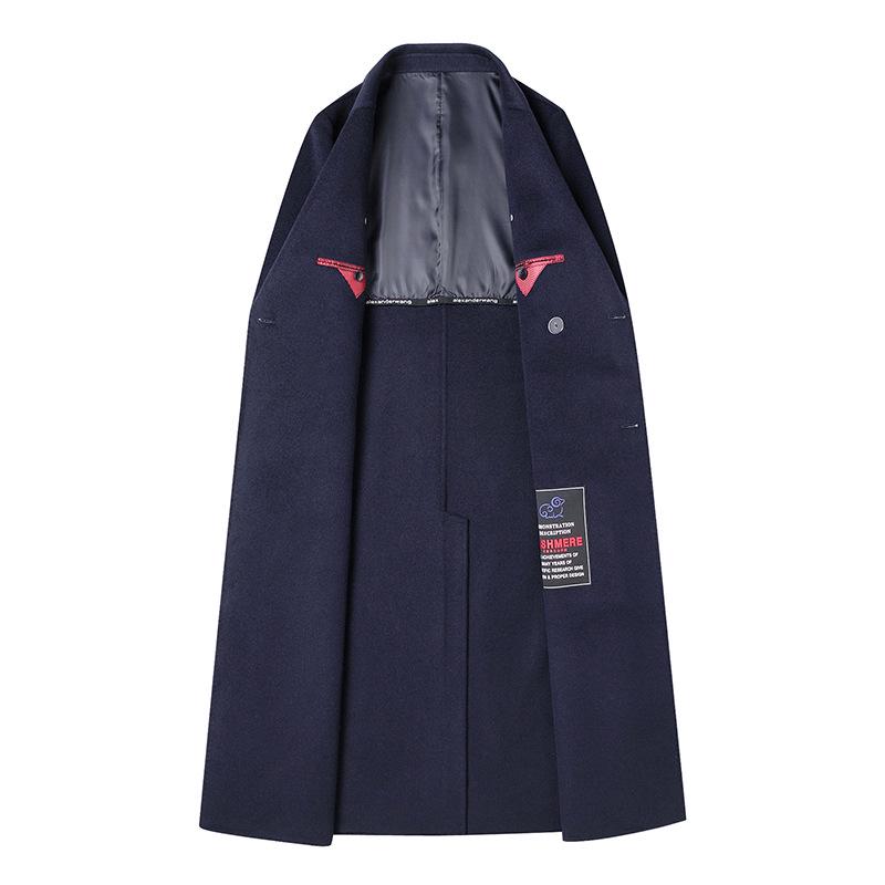 Мужское двубортное шерстяное тренчкот - Длинное пальто выше колена с костюмным воротником для осени и зимы