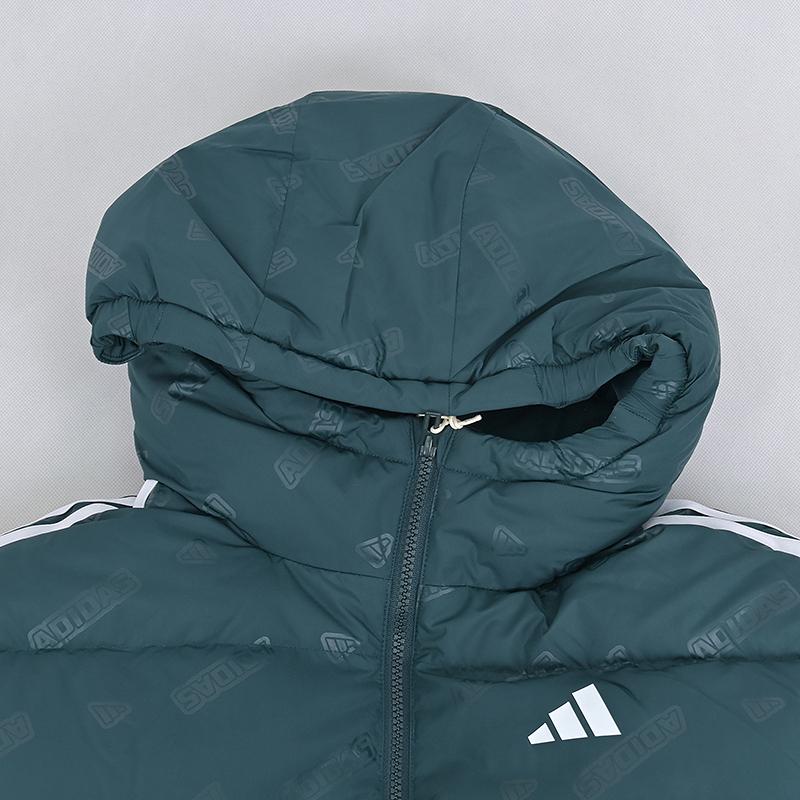adidas Пуховик с логотипом бренда, тремя полосками, утиным пухом, теплый, с капюшоном, с длинными рукавами, детские куртки KC5921