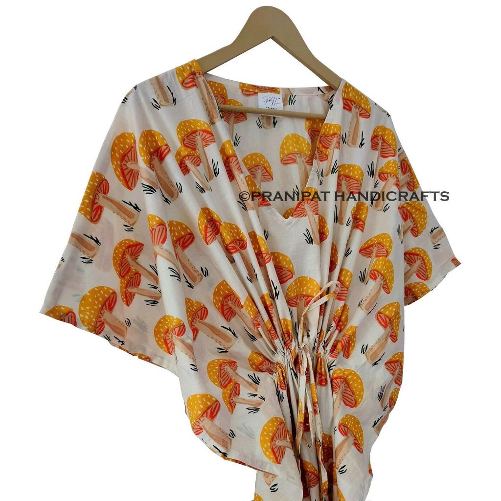 Женская хлопковая желтая летняя одежда для сна, пляжное платье-кафтан с грибным принтом CKFTN-SCRN-FULL-BUYIT-183