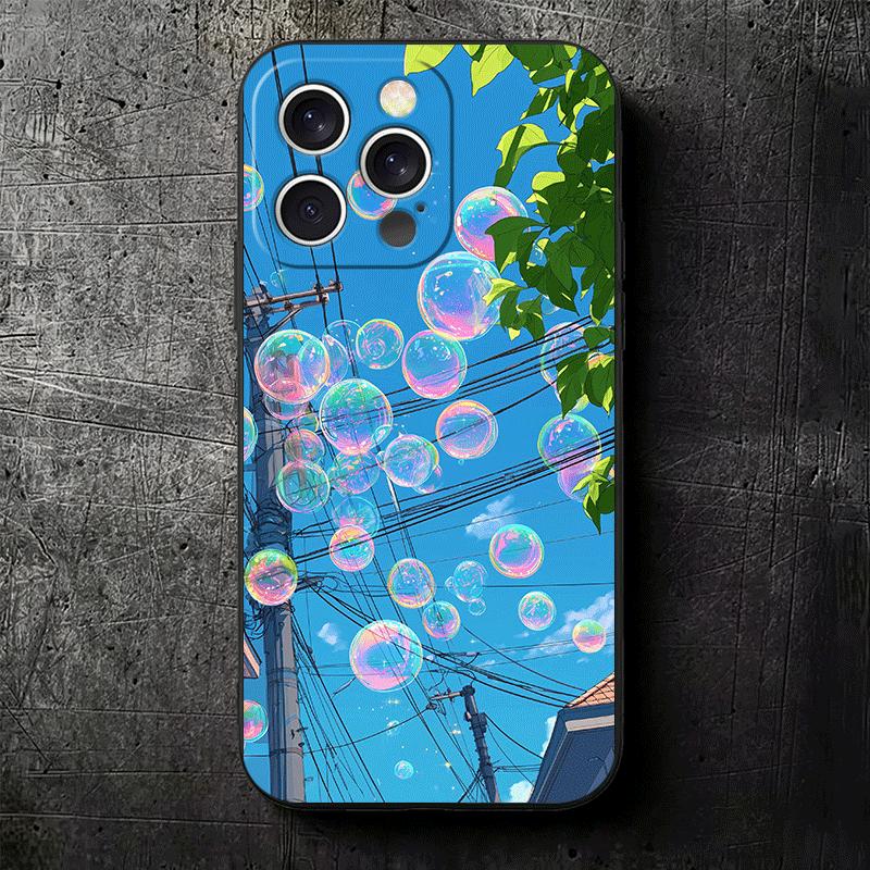Эстетичный Аниме Пейзаж Мягкий Чехол для Телефона для iPhone 16 16E 17 Air 15 Pro Max 14 Plus 13 Mini 11 12 7 Черная Задняя Крышка
