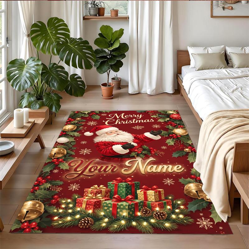 Christmas Custom Name Printed Square Area Rug Soft Non Slip Floor Carpet For Bedroom Holiday Gift