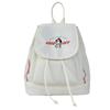 Japanese Student Casual Backpack with Embroidered Puppy Design, Drawstring Closure, and Matching Small Bag for Daily Use.