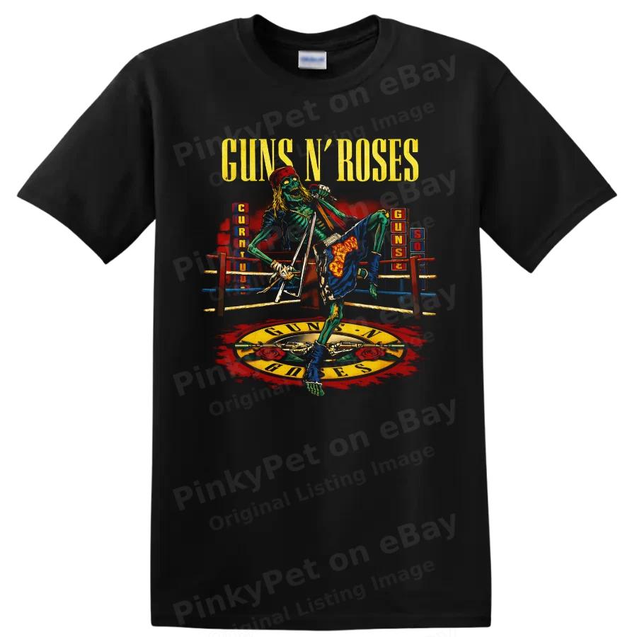 Guns N Roses Skeleton Rock Band T Shirt w/ Vintage Concert Graphic Designs Tee