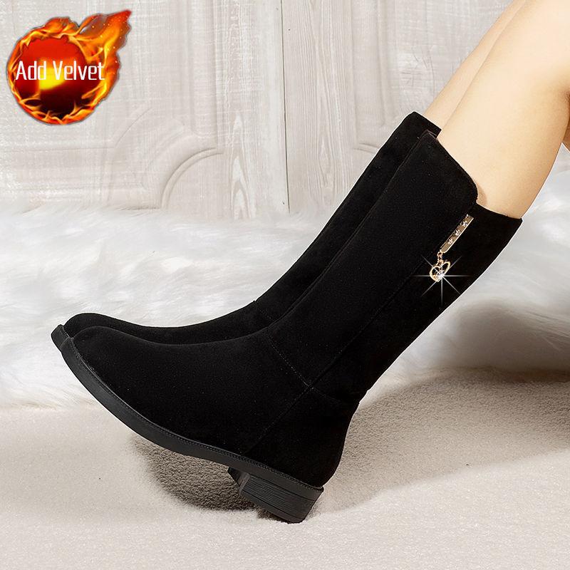 Обувь полувысокие женские сапоги элегантные на низком каблуке туфли для женщин средней икры со стразами шикарные точки горячая цена демисезонные горячие